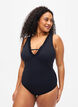 Maillot de bain encolure en V et volants, Black, Model image number 0