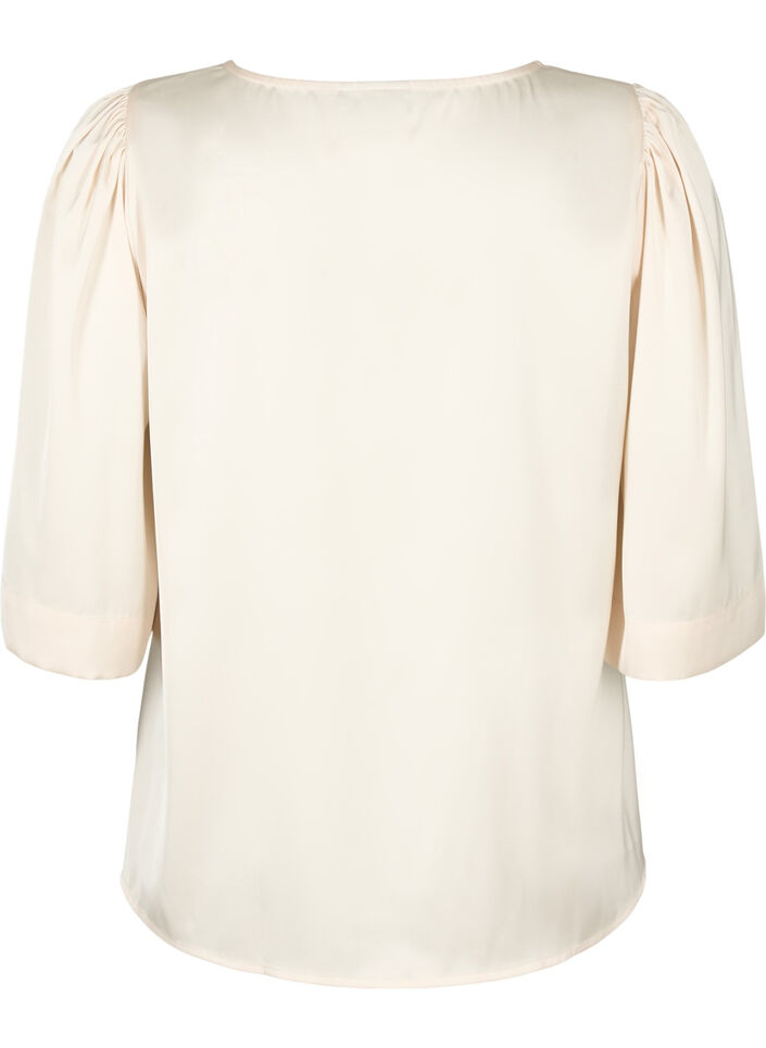Blouse en satin avec manches mi-longues, Champagne, Packshot image number 1