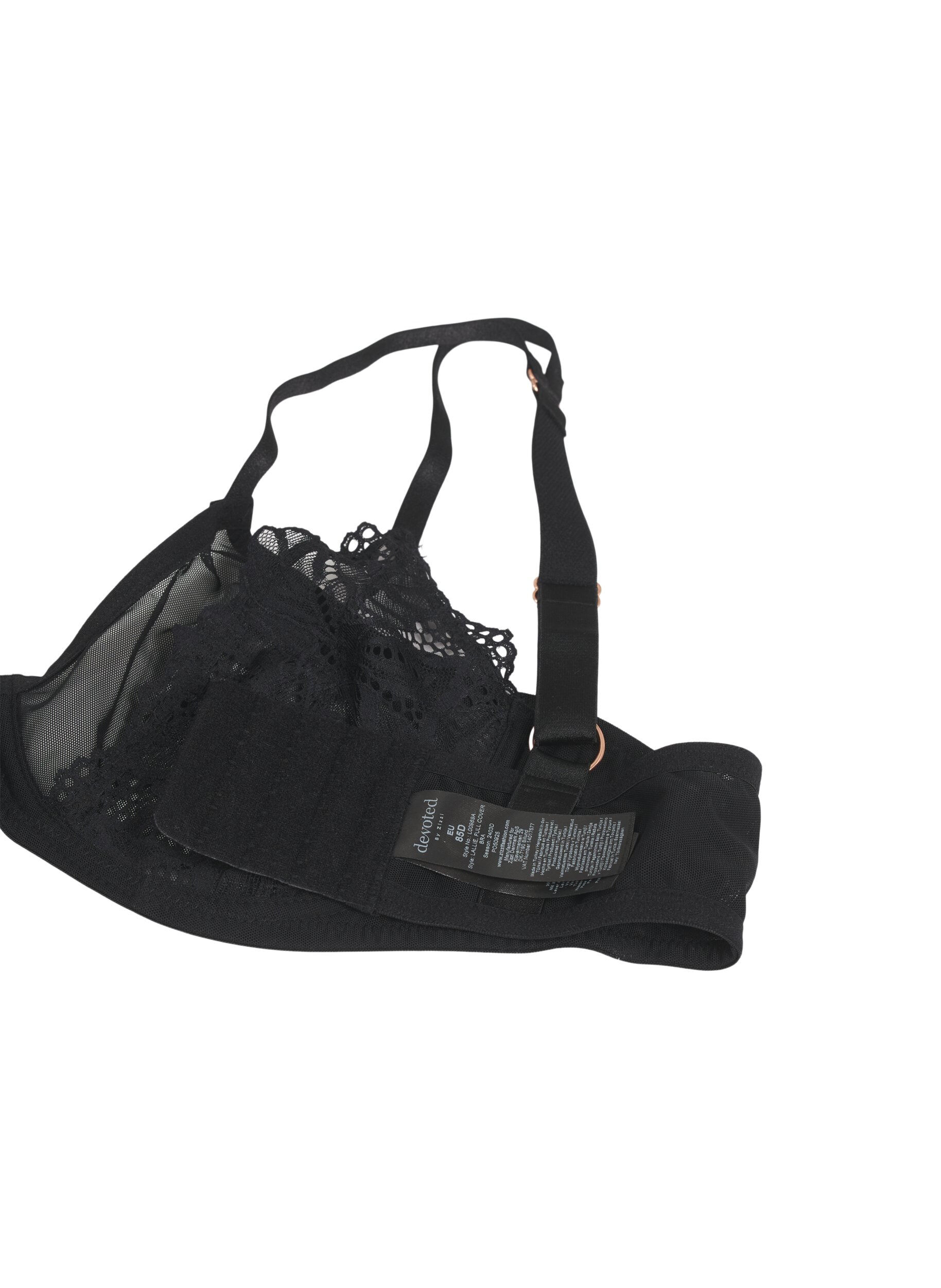 Zizzi Soutien-gorge couvrant avec dentelle et maille, Black, Packshot image number 3
