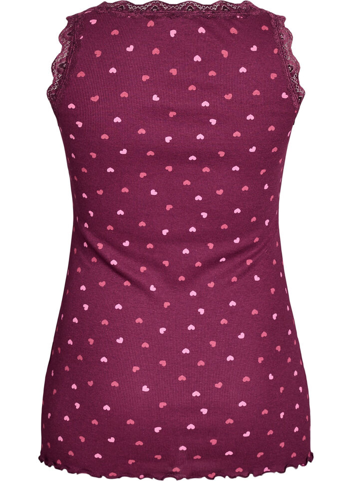 Top avec imprim&eacute; et bord en dentelle, Bordeaux fonc&eacute;, Packshot image number 1