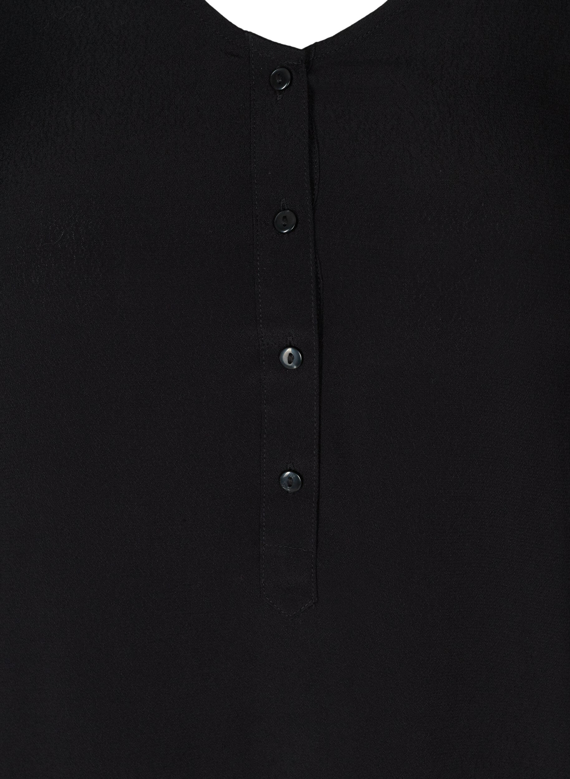 Zizzi Robe en viscose &agrave; manches courtes avec boutons, Black, Packshot image number 2