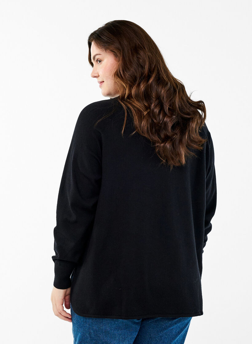 Chemisier en tricot avec col rond et motif tricot, Noir, Model image number 2