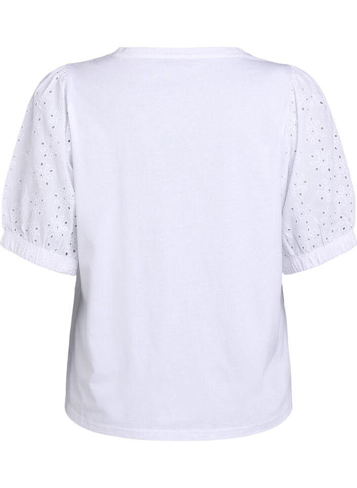 T-shirt avec des manches en broderie anglaise, Blanc, Packshot image number 1