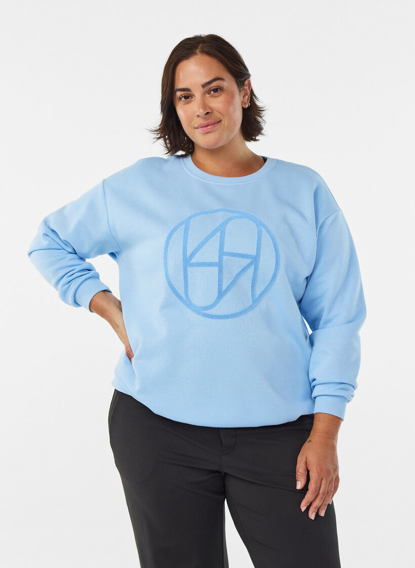 Sweatshirt avec logo en tissu éponge, Bleu Clair, Model image number 0