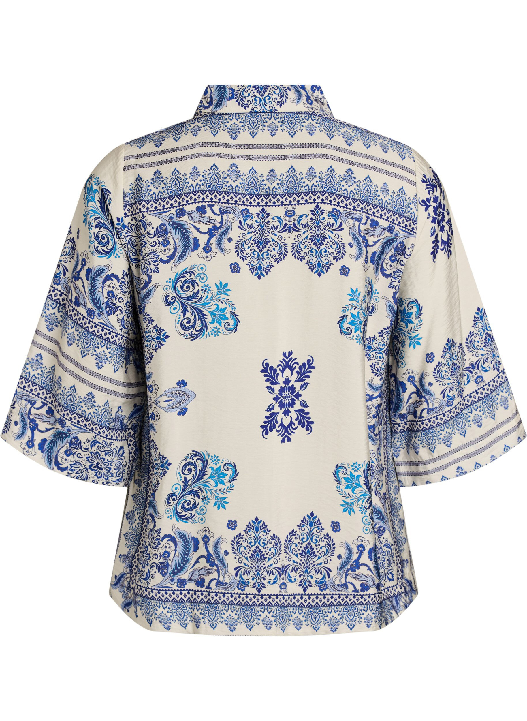 Zizzi Blouse imprim&eacute;e en viscose avec manches 3/4, Bleu, Packshot image number 1