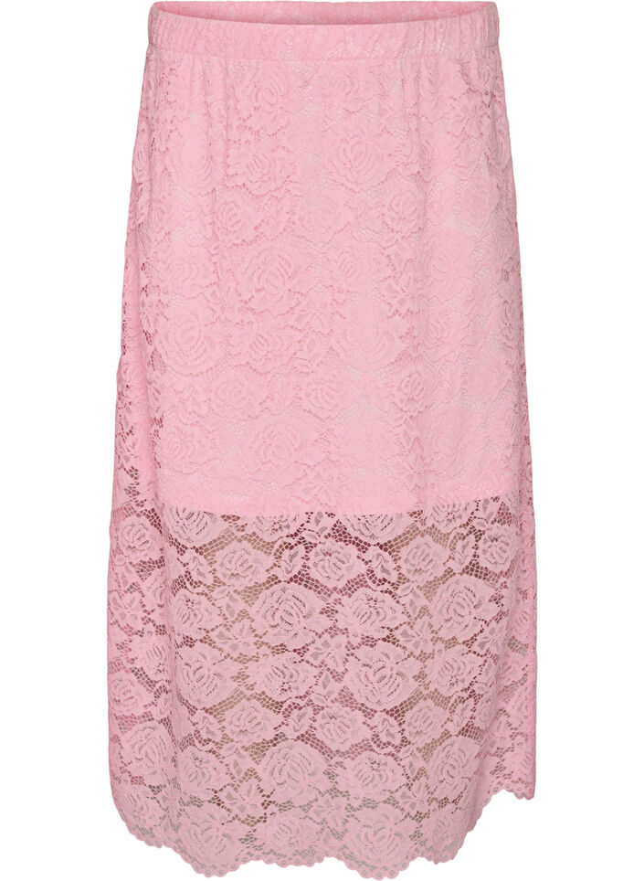 Jupe midi en dentelle avec taille &eacute;lastique, Rose, Packshot image number 0