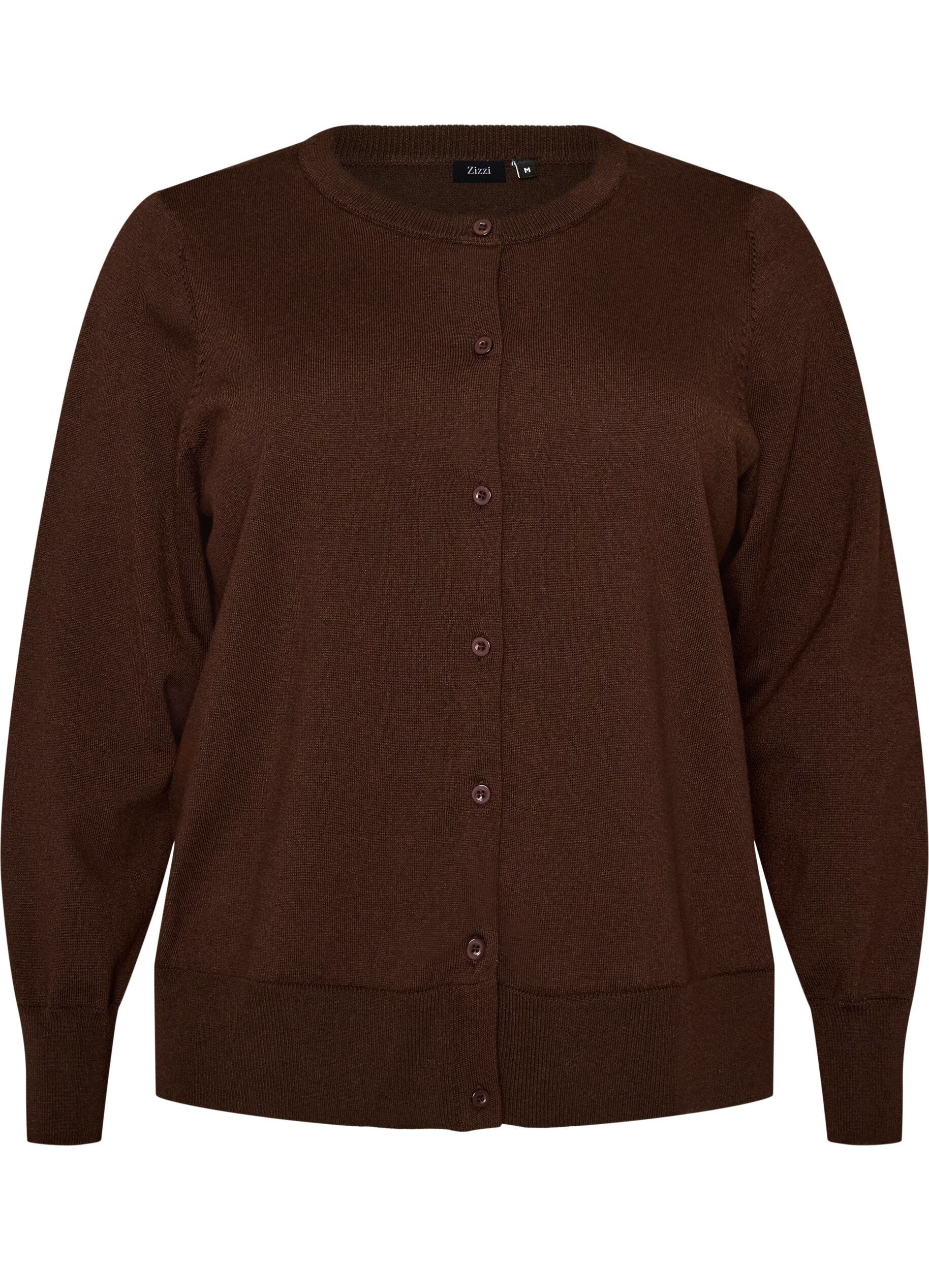 ZizziCardigan en maille fine avec col rond, Marron, Packshot image number 0