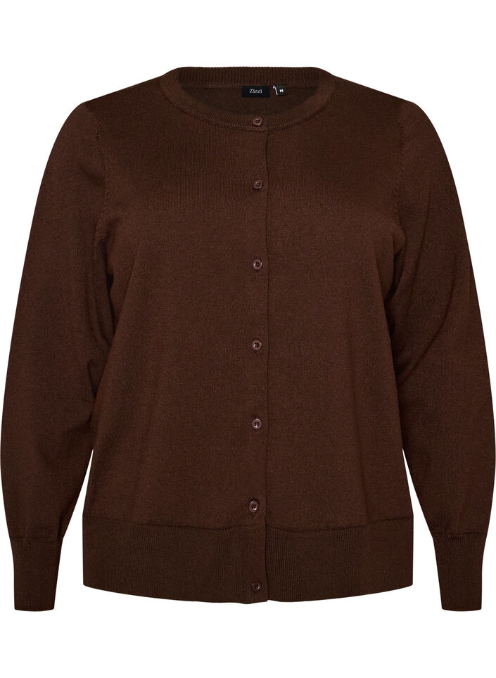 Cardigan en maille fine avec col rond, Marron, Packshot image number 0