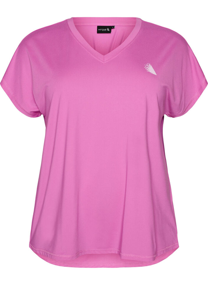 T-shirt de sport &agrave; manches courtes avec col en V, Violet, Packshot image number 0