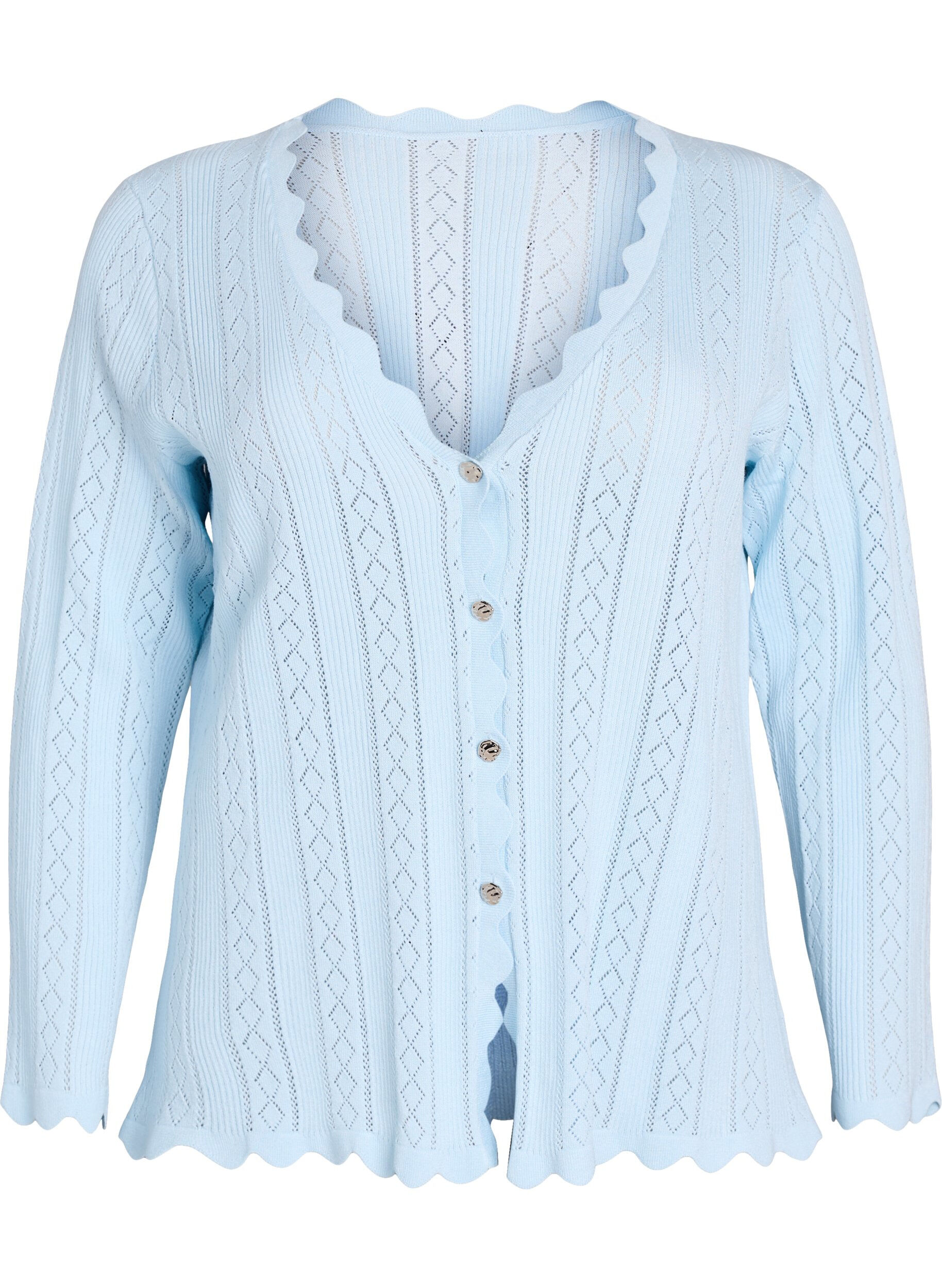 Cardigan avec broderie ajour&eacute;e et bords ondul&eacute;s