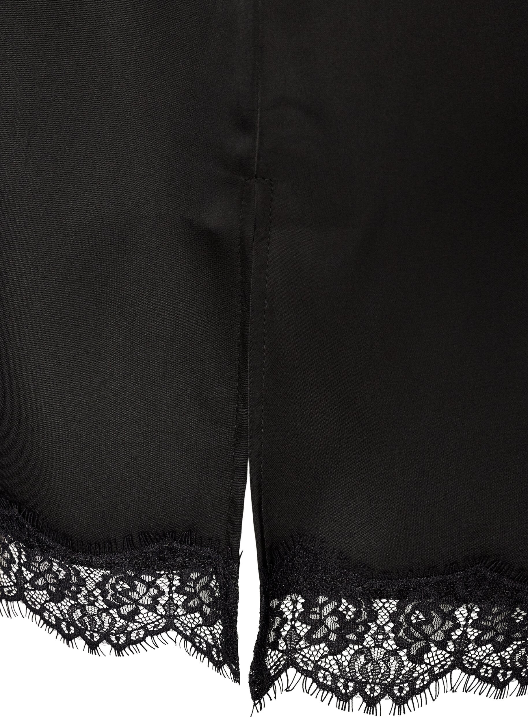 ZizziHaut long en satin bord&eacute; de dentelle, Noir, Packshot image number 3