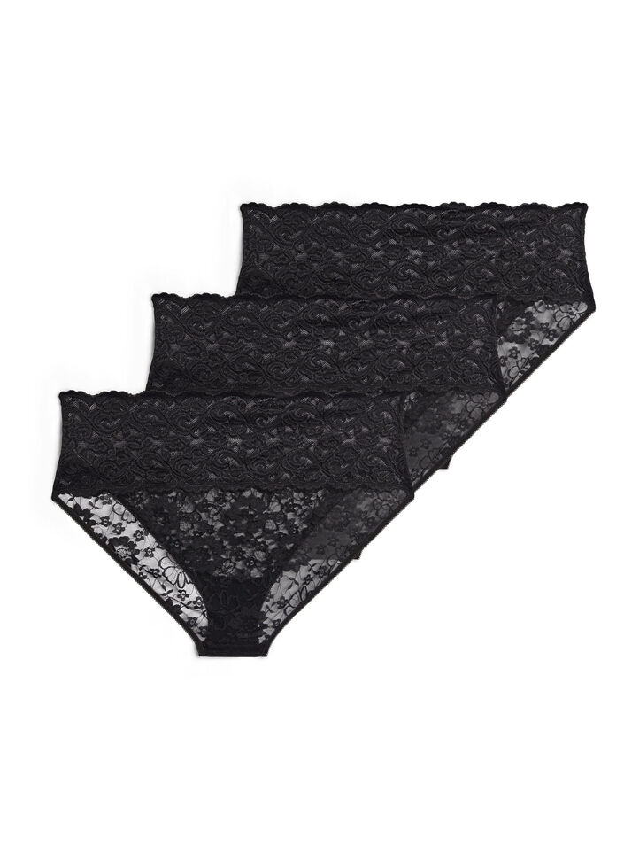 Culotte hipster 3-pack en qualit&eacute; dentelle, Noir, Packshot image number 1