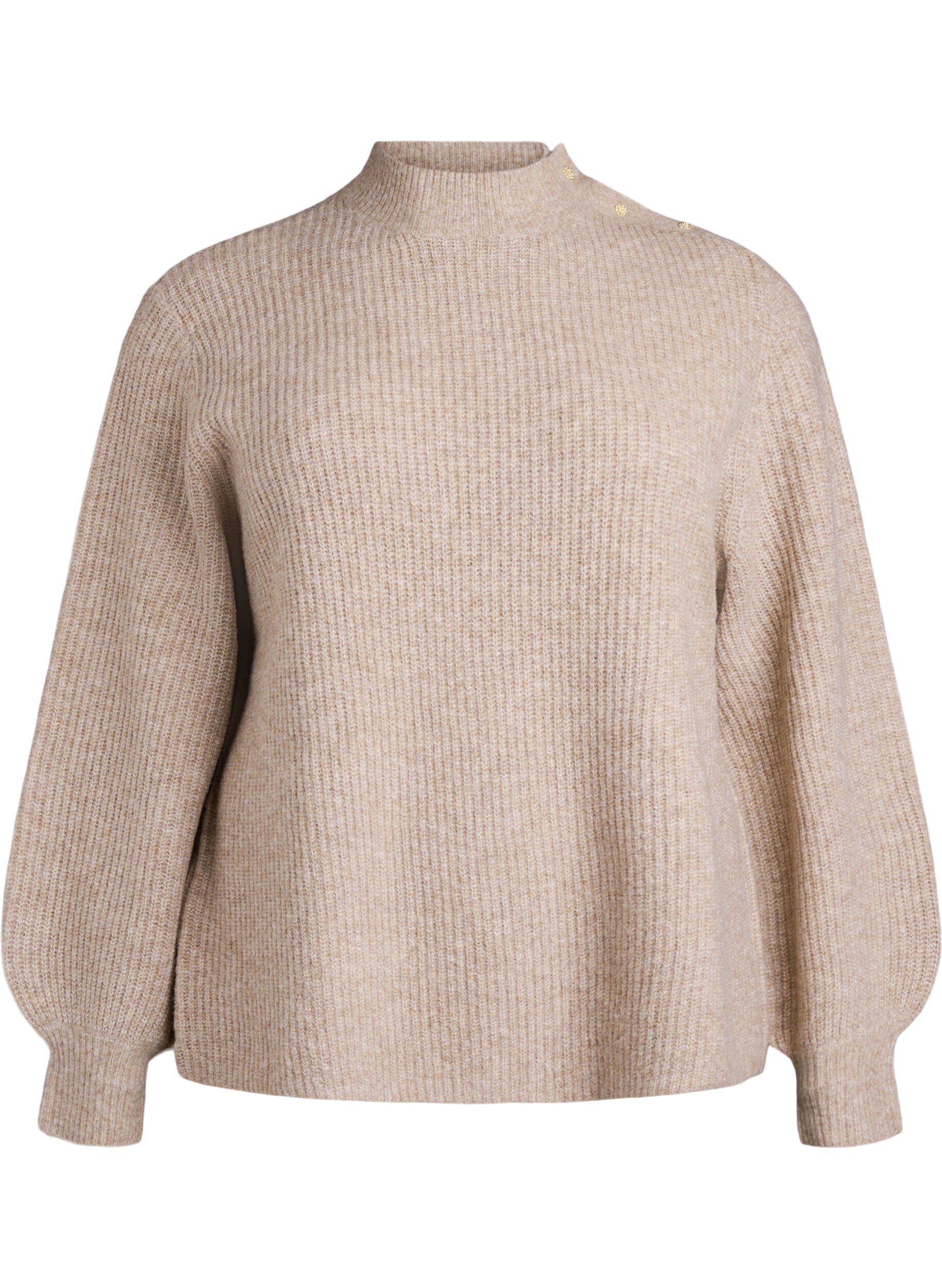 ZizziPull c&ocirc;tel&eacute; &agrave; manches bouffantes et boutons, Beige, Packshot image number 0