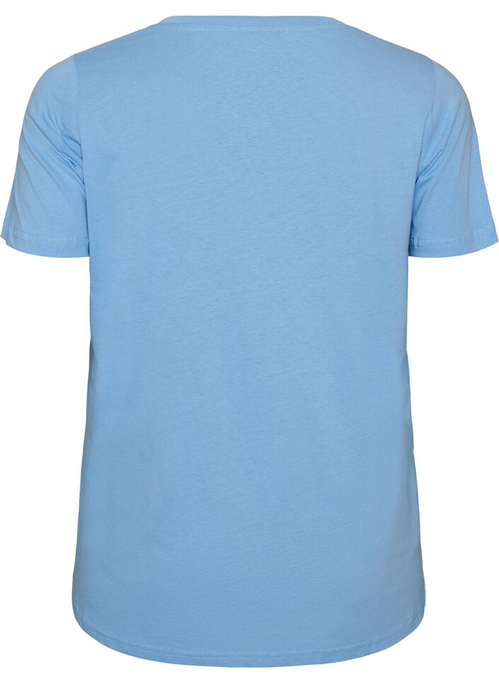 T-shirt en coton avec imprim&eacute; sur le devant et col en V, 0698, Packshot image number 1
