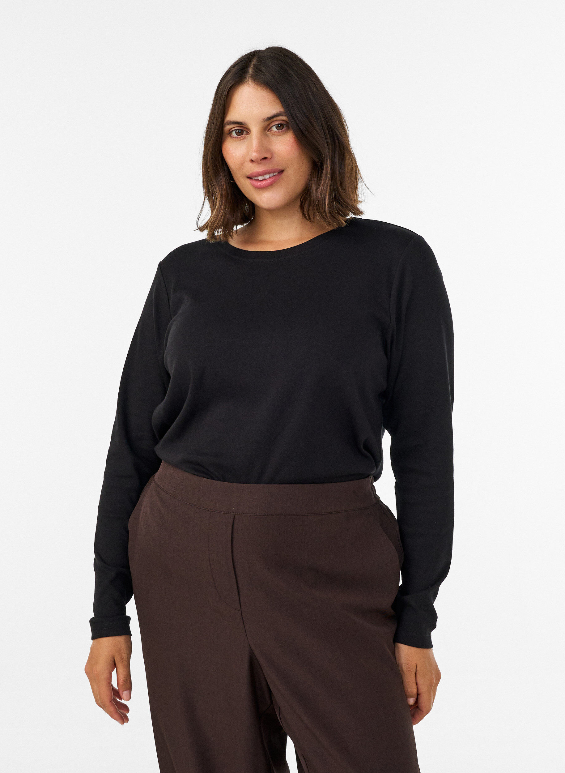 ZizziT-shirt basique &agrave; manches longues et col rond, Noir, Model image number 0