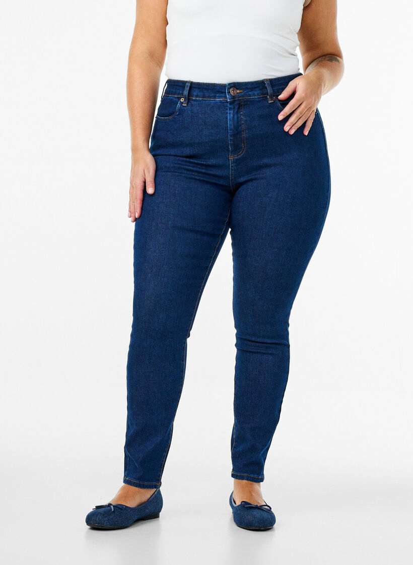 Jean Amy taille haute et coupe super slim, Bleu, Model image number 2