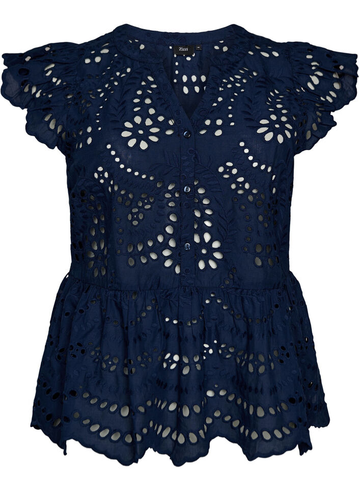 Blouse sans manches en broderie anglaise avec volants, Bleu, Packshot image number 0