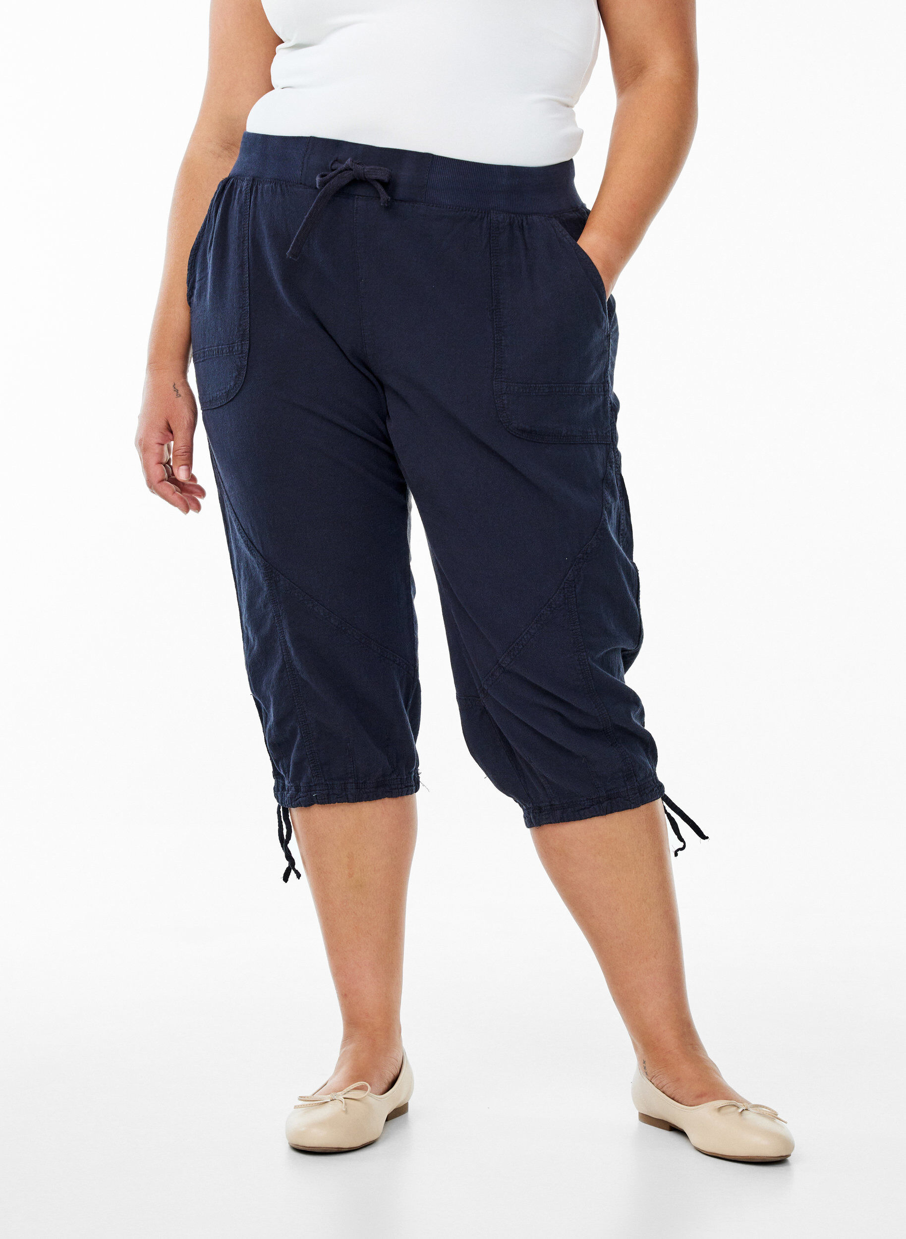 ZizziPantacourt en coton, Bleu, Model image number 2