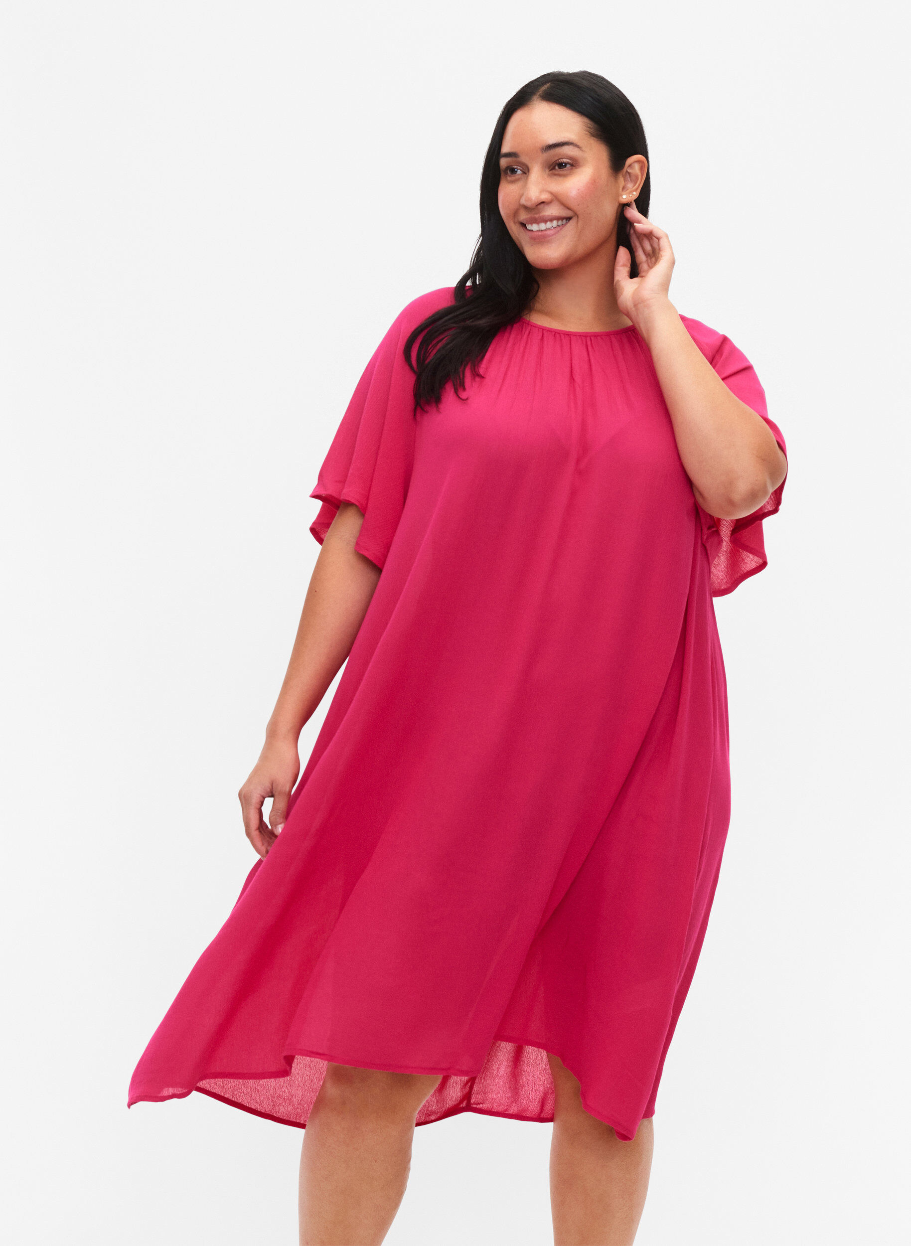 Zizzi Robe en viscose &agrave; manches courtes, Bright Rose, Model image number 0