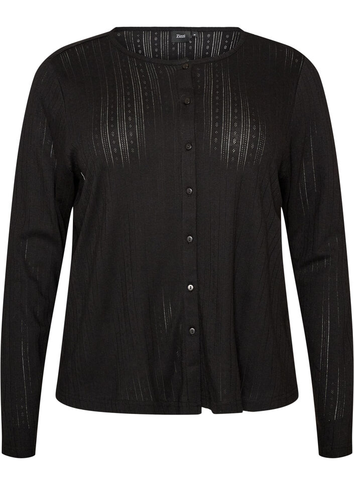 Cardigan en coton biologique avec broderie ajour&eacute;e, Noir, Packshot image number 0