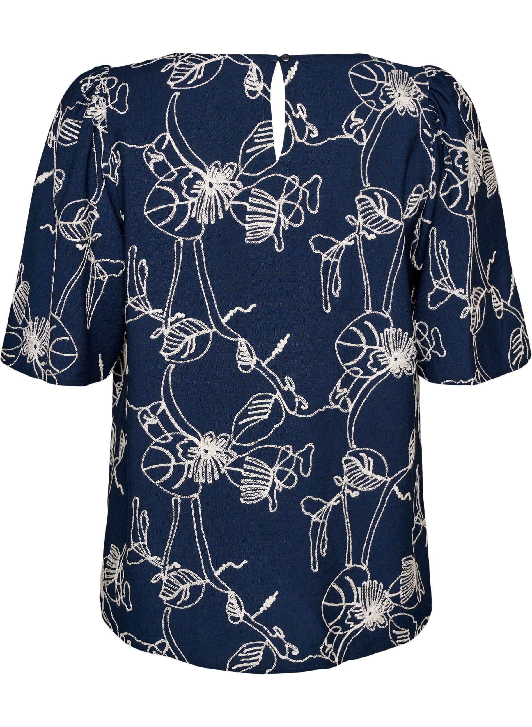 ZizziChemisier &agrave; manches courtes avec motif brod&eacute;, Bleu, Packshot image number 1