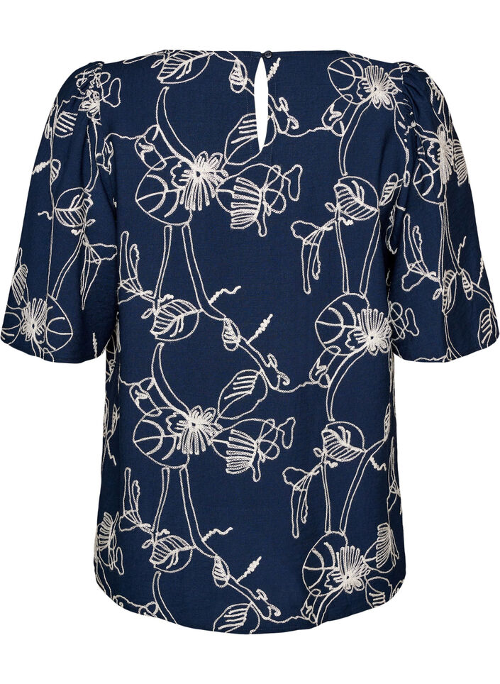 Chemisier &agrave; manches courtes avec motif brod&eacute;, Bleu, Packshot image number 1