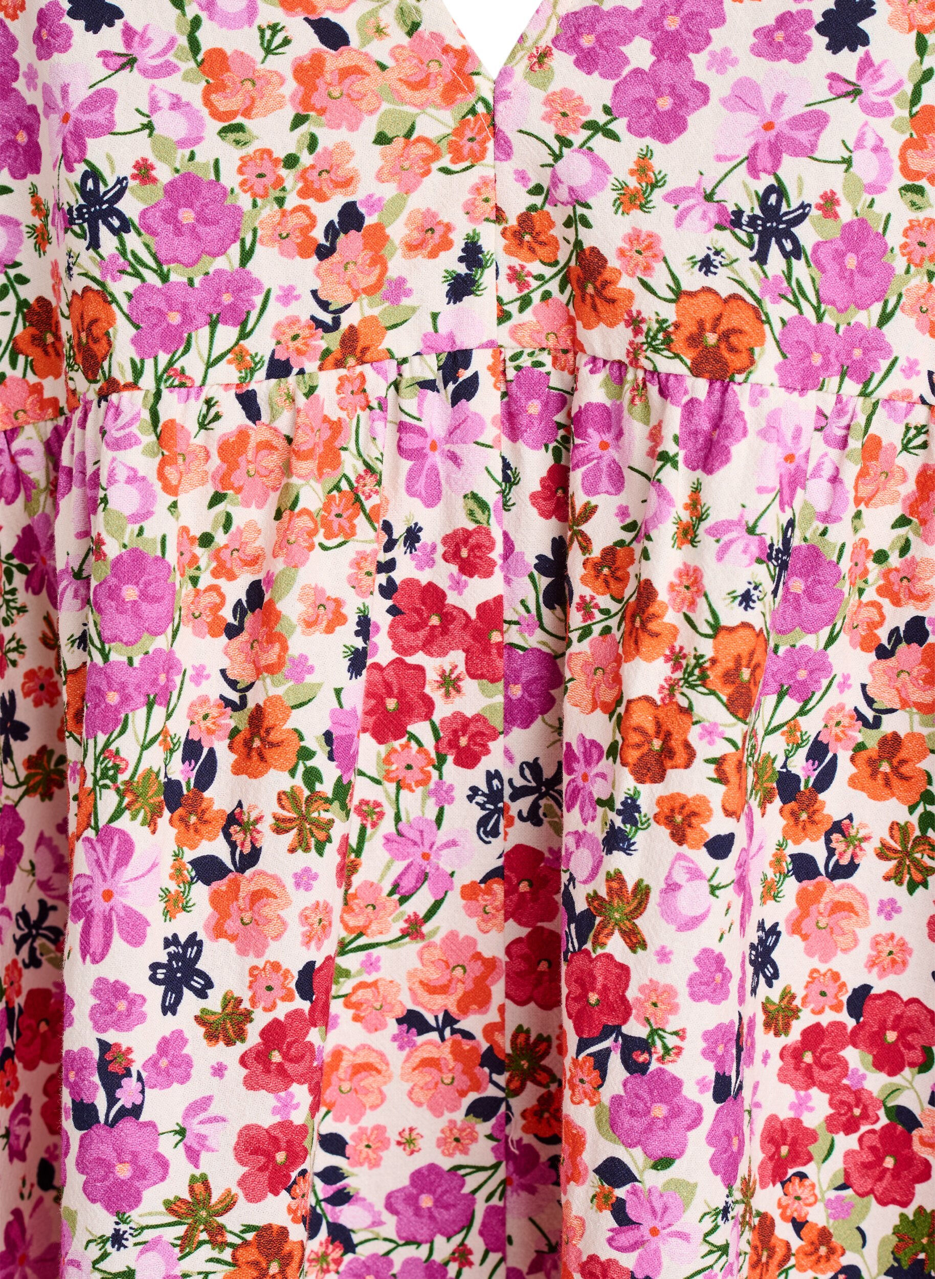 Zizzi Robe fleurie en coton avec volants et col en V, Rose, Packshot image number 2