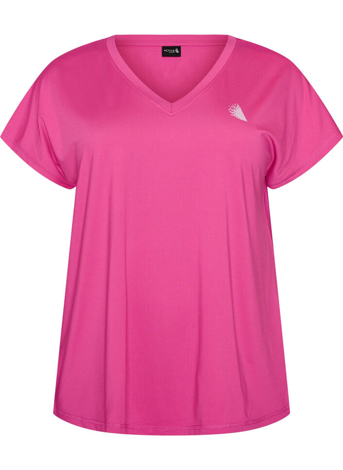 T-shirt de sport ample avec col en v, Rose, Packshot image number 0