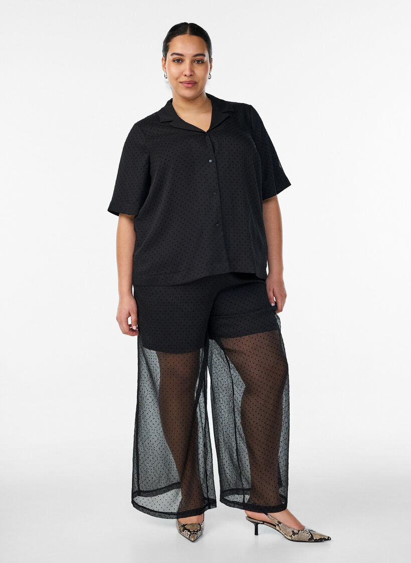 Chemisier &agrave; pois avec revers, Noir, Model
