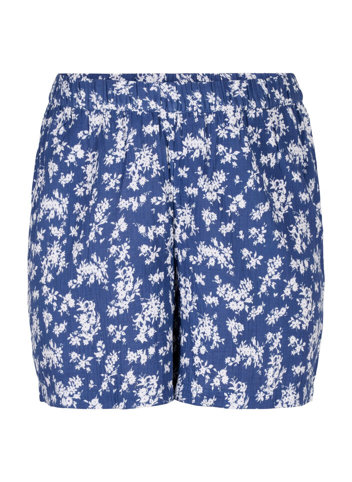 Short de nuit en coton fleuri, V. Indigo Flower AOP, Packshot image number 0
