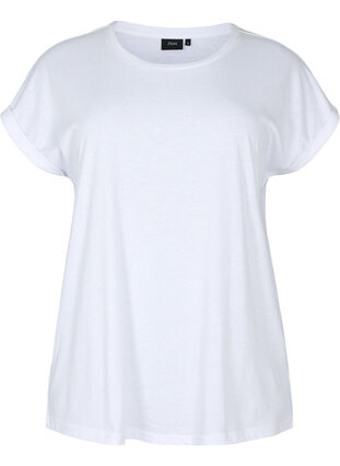 T-shirt à manches courtes en mélange de coton, Bright White, Packshot image number 0