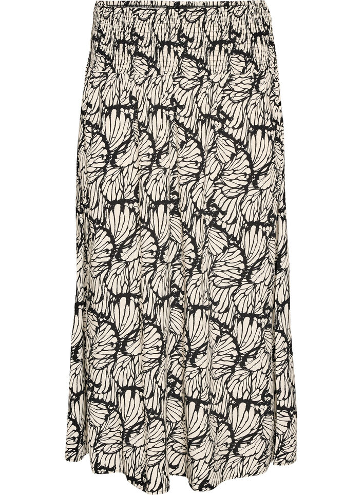 Jupe longue en viscose avec smocks, Noir, Packshot image number 0