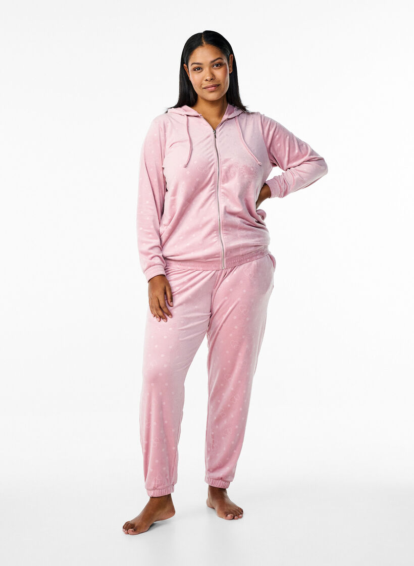 Cardigan en velours avec capuche et poches, Rose, Model image number 1