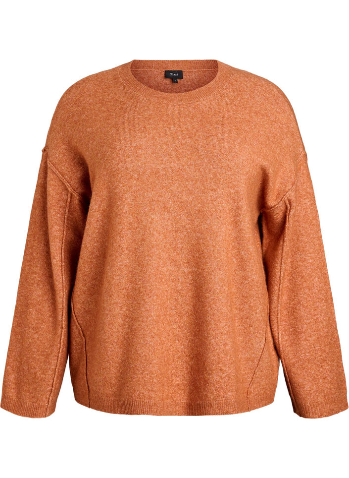 Pull ample en maille avec coutures apparentes, Orange fonc&eacute;, Packshot image number 0