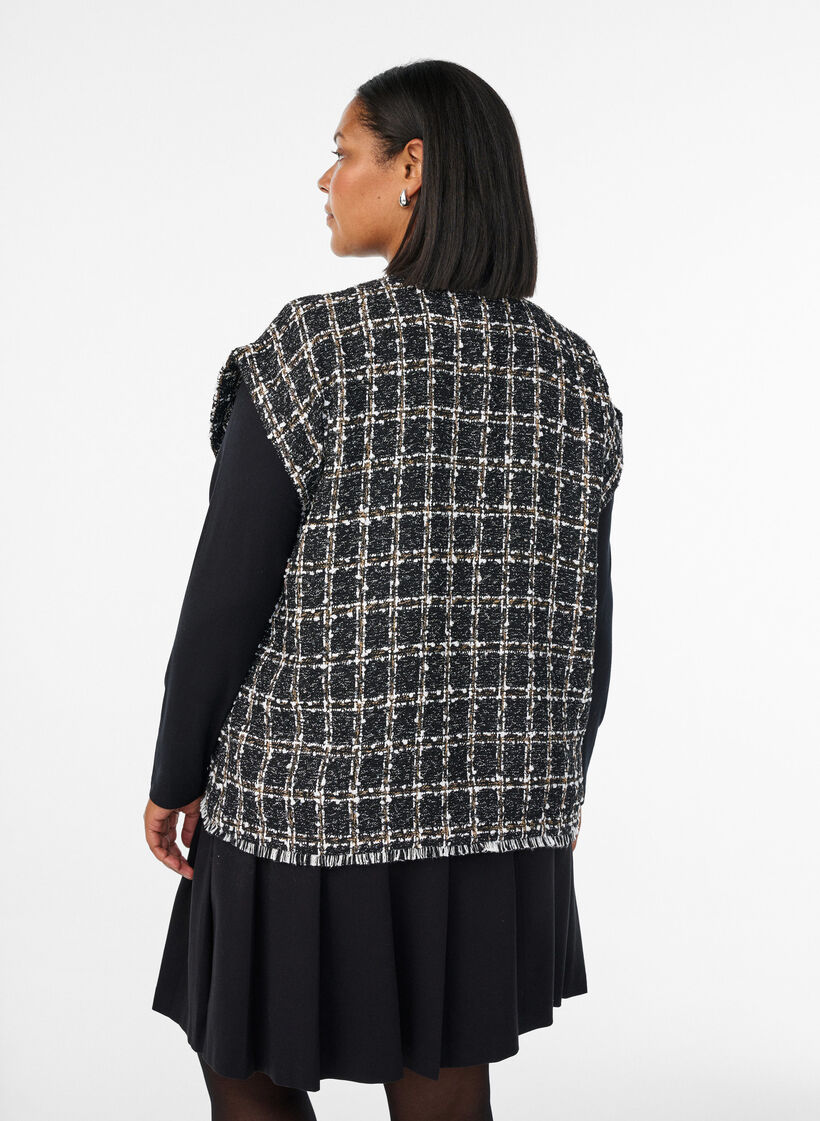 Gilet &agrave; carreaux avec boutons d&eacute;coratifs, Noir, Model image number 2