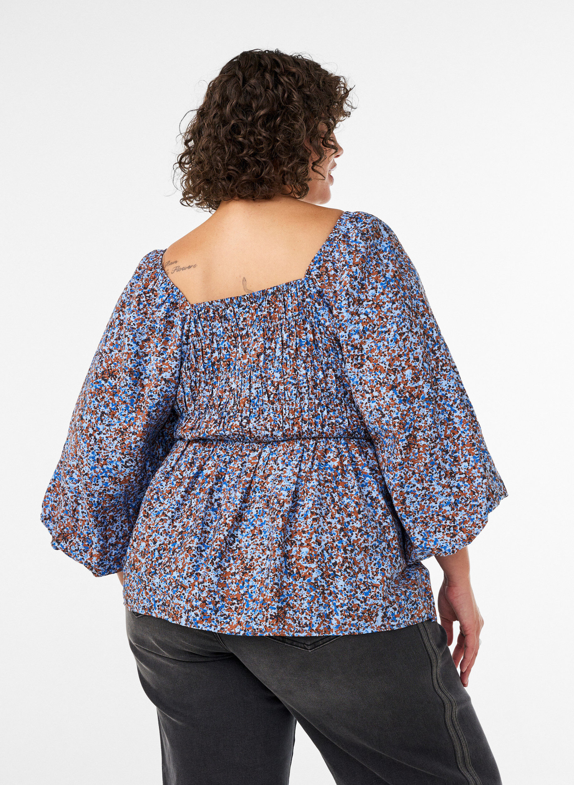 ZizziBlouse smock&eacute;e &agrave; encolure carr&eacute;e, Bleu Clair, Model image number 2