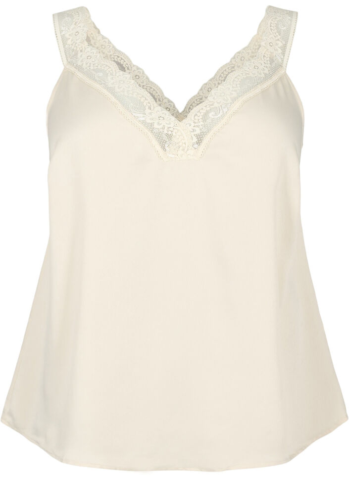 FLASH - Top avec col en V et bord en dentelle, Fog, Packshot image number 0