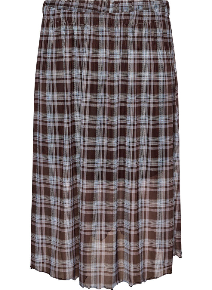Jupe midi en maille &agrave; carreaux, Bleu, Packshot image number 0