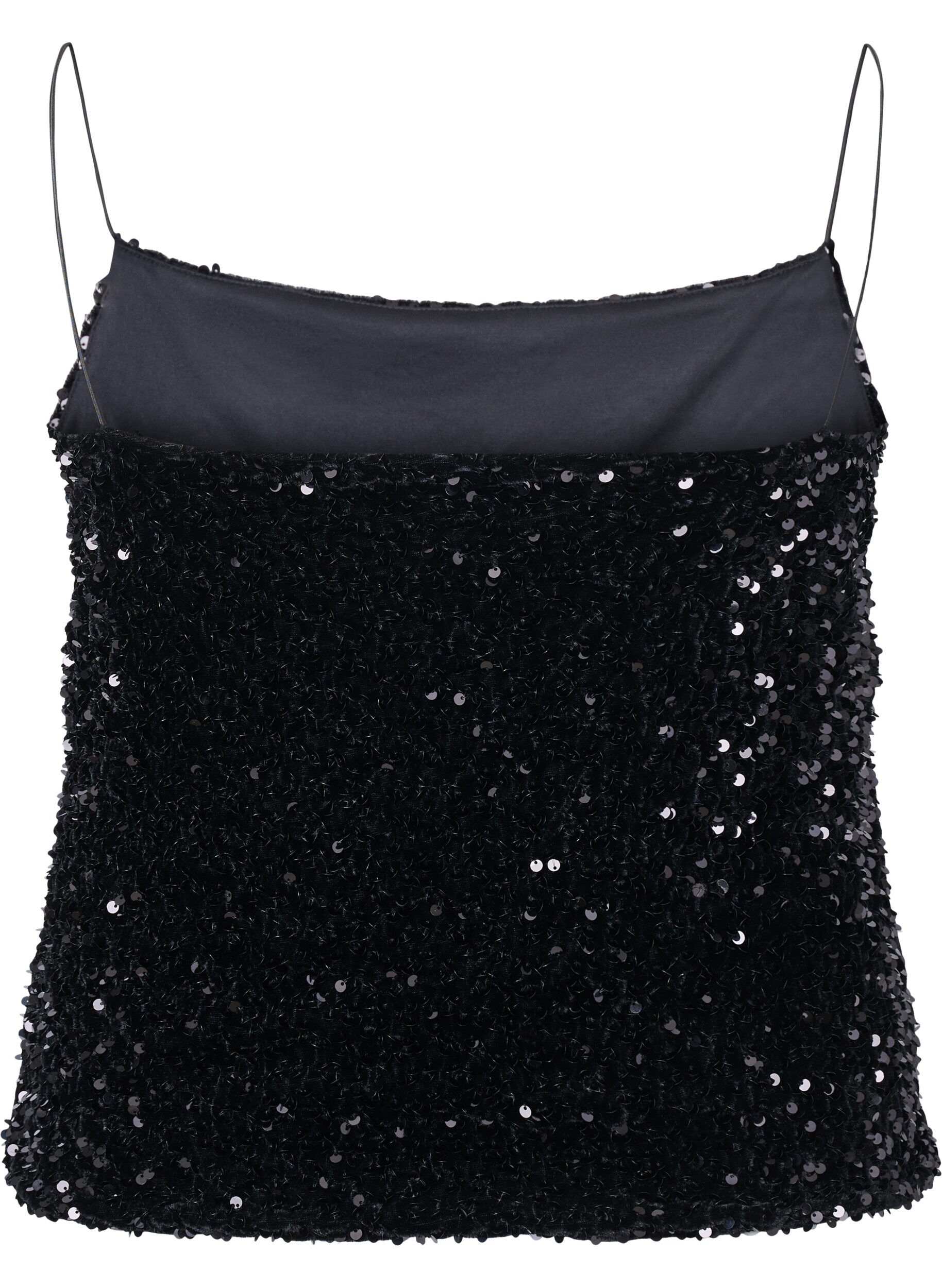Zizzi Top &agrave; paillettes avec des bretelles &eacute;troites, Black Sequins, Packshot image number 1