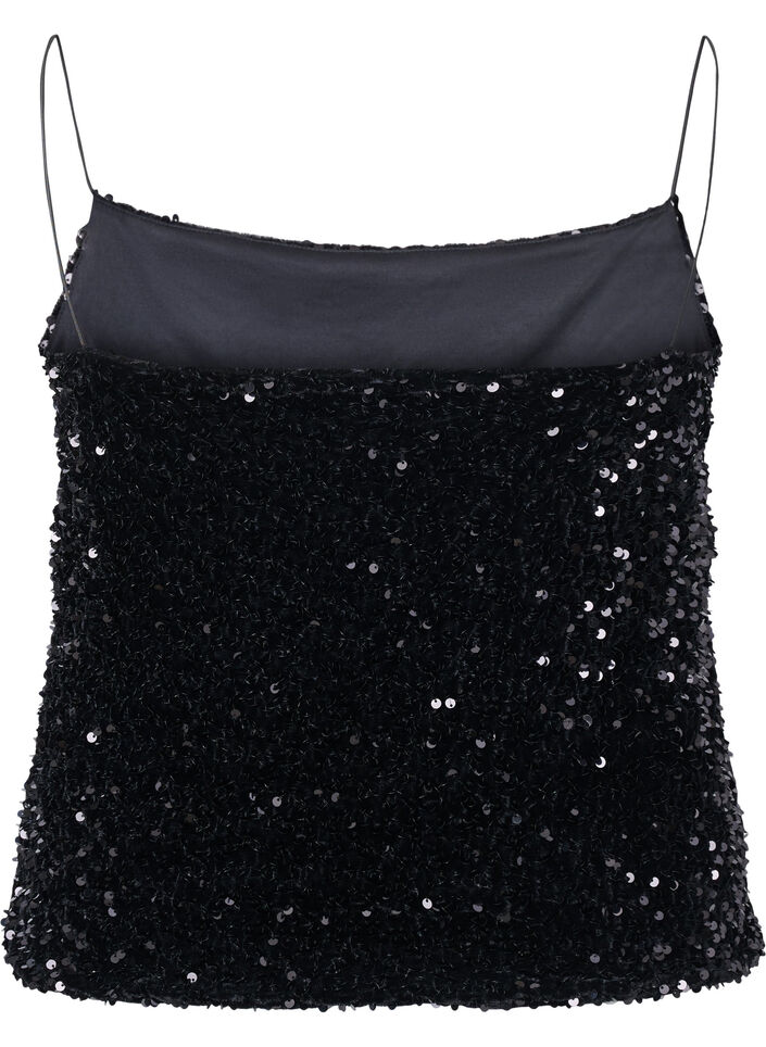 Top à paillettes avec des bretelles étroites, Black Sequins, Packshot image number 1