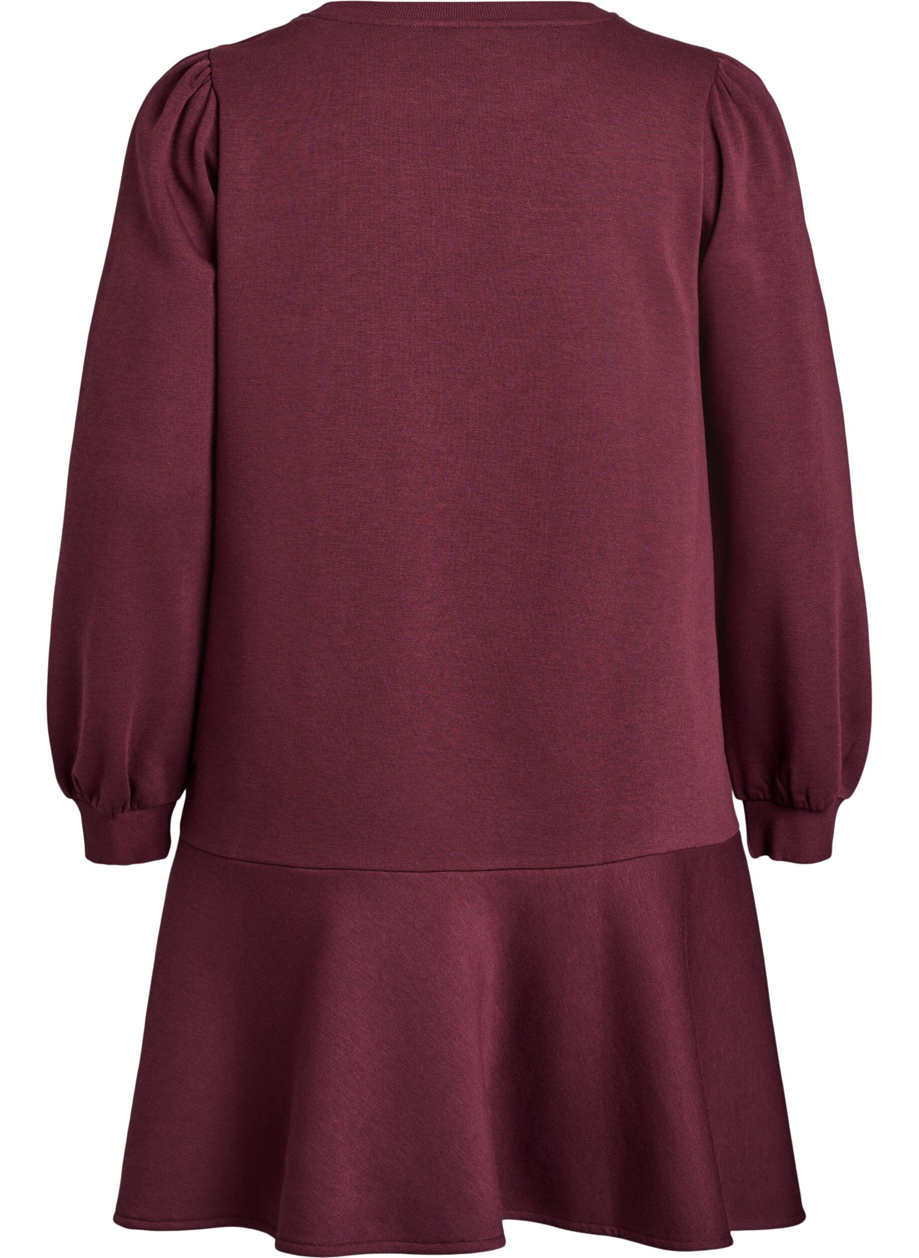 Zizzi Robe sweat courte avec volants, Bordeaux fonc&eacute;, Packshot image number 1