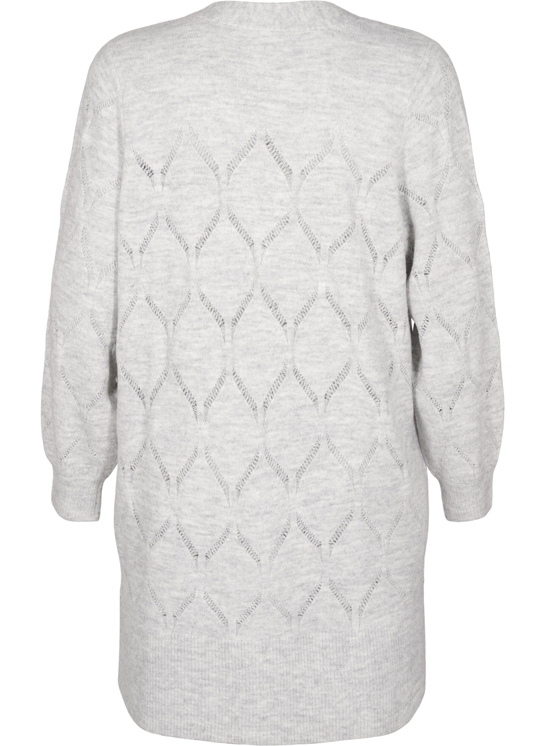 Zizzi Cardigan en maille &agrave; manches longues, Light Grey Melange, Packshot image number 1