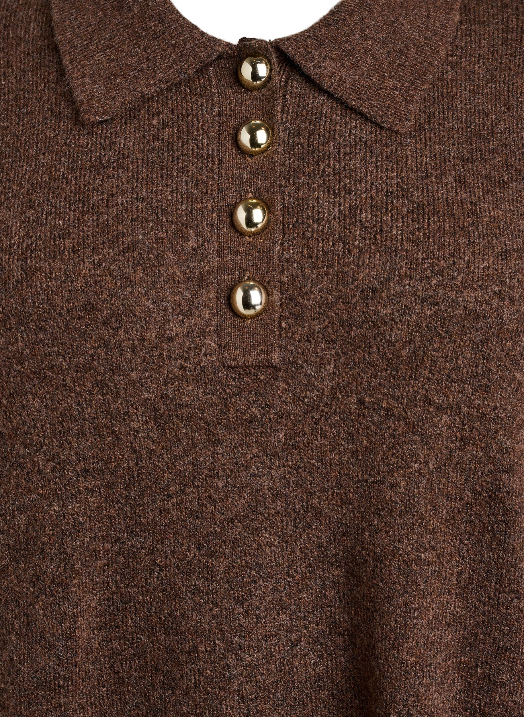 Zizzi Robe courte en maille avec col polo et boutons, Marron, Packshot image number 2