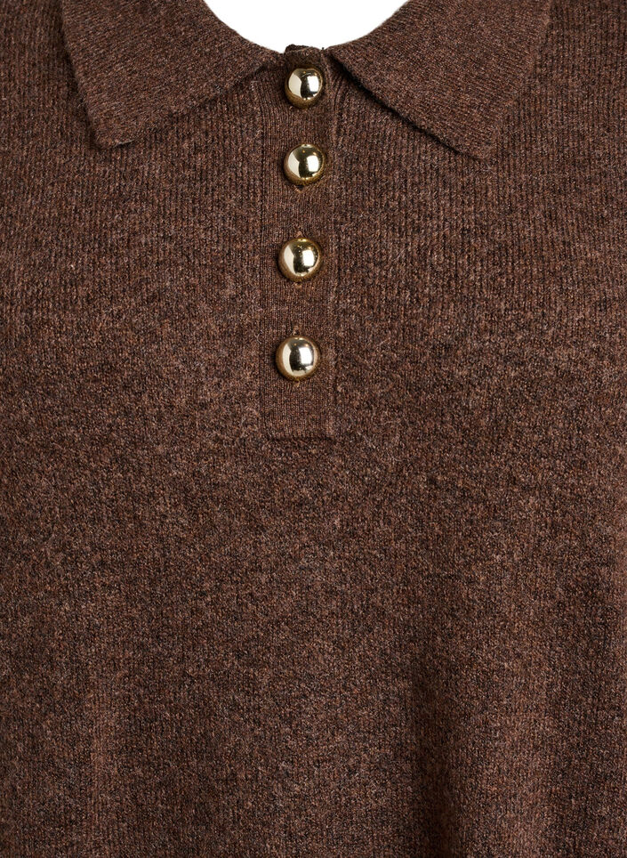 Robe courte en maille avec col polo et boutons, Marron, Packshot