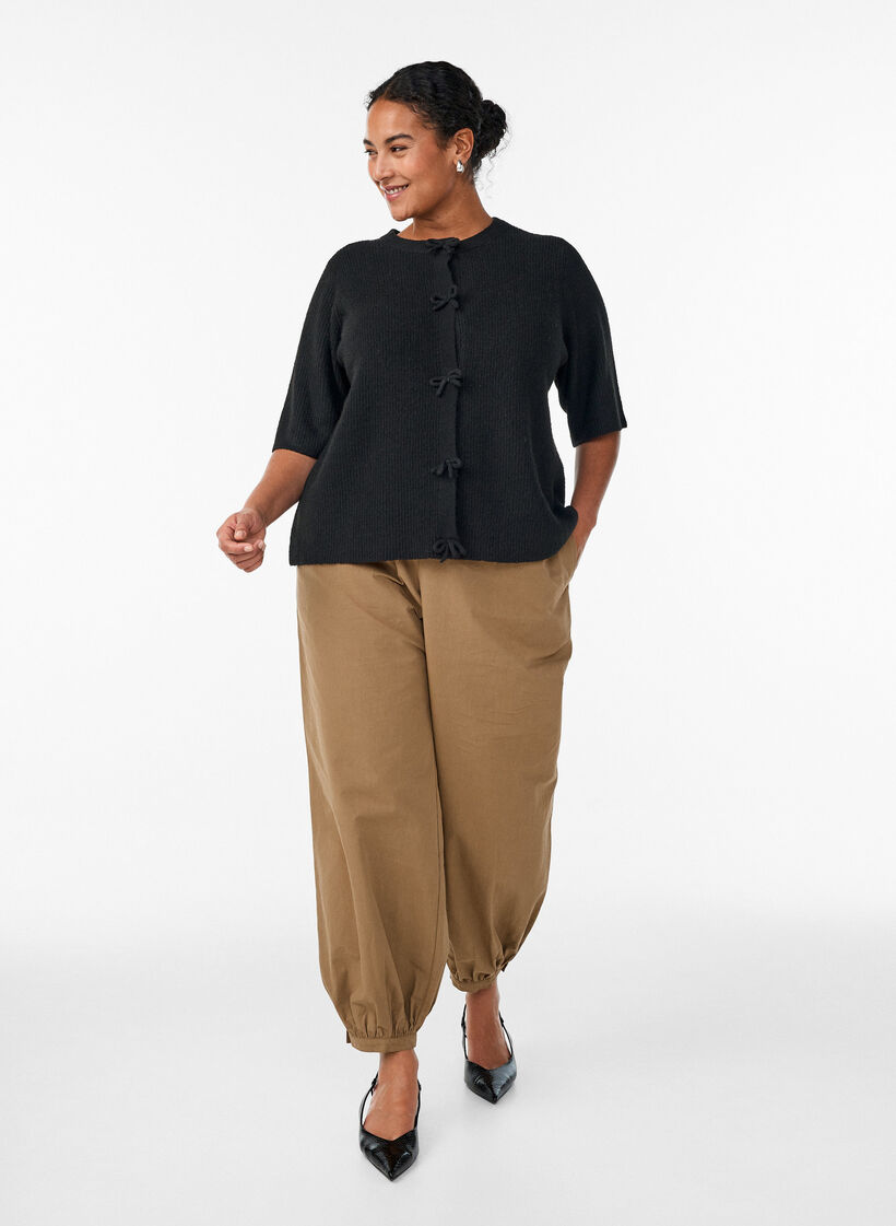 Pantalon ballon taille haute en coton, Marron, Model image number 0