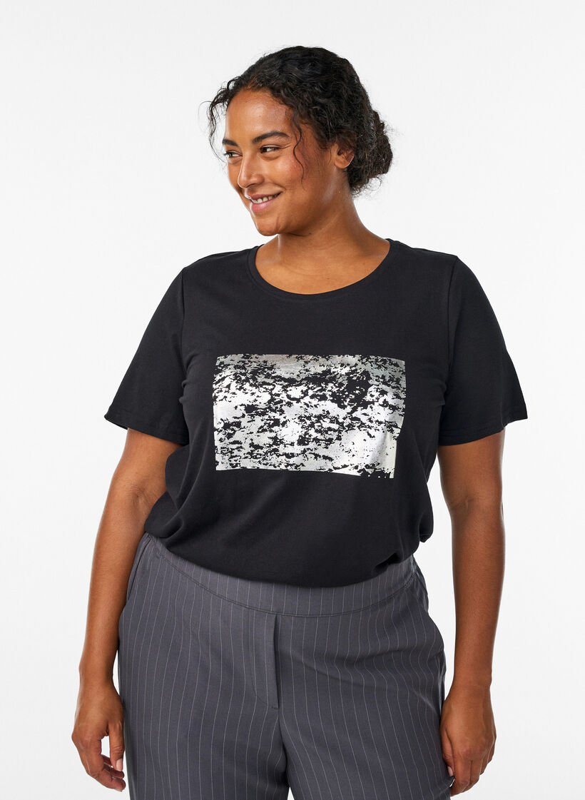 T-shirt imprim&eacute;, Noir, Model image number 0