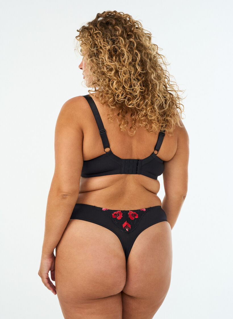 Soutien-gorge rembourr&eacute; &agrave; armatures avec broderie florale, Noir, Model image number 2