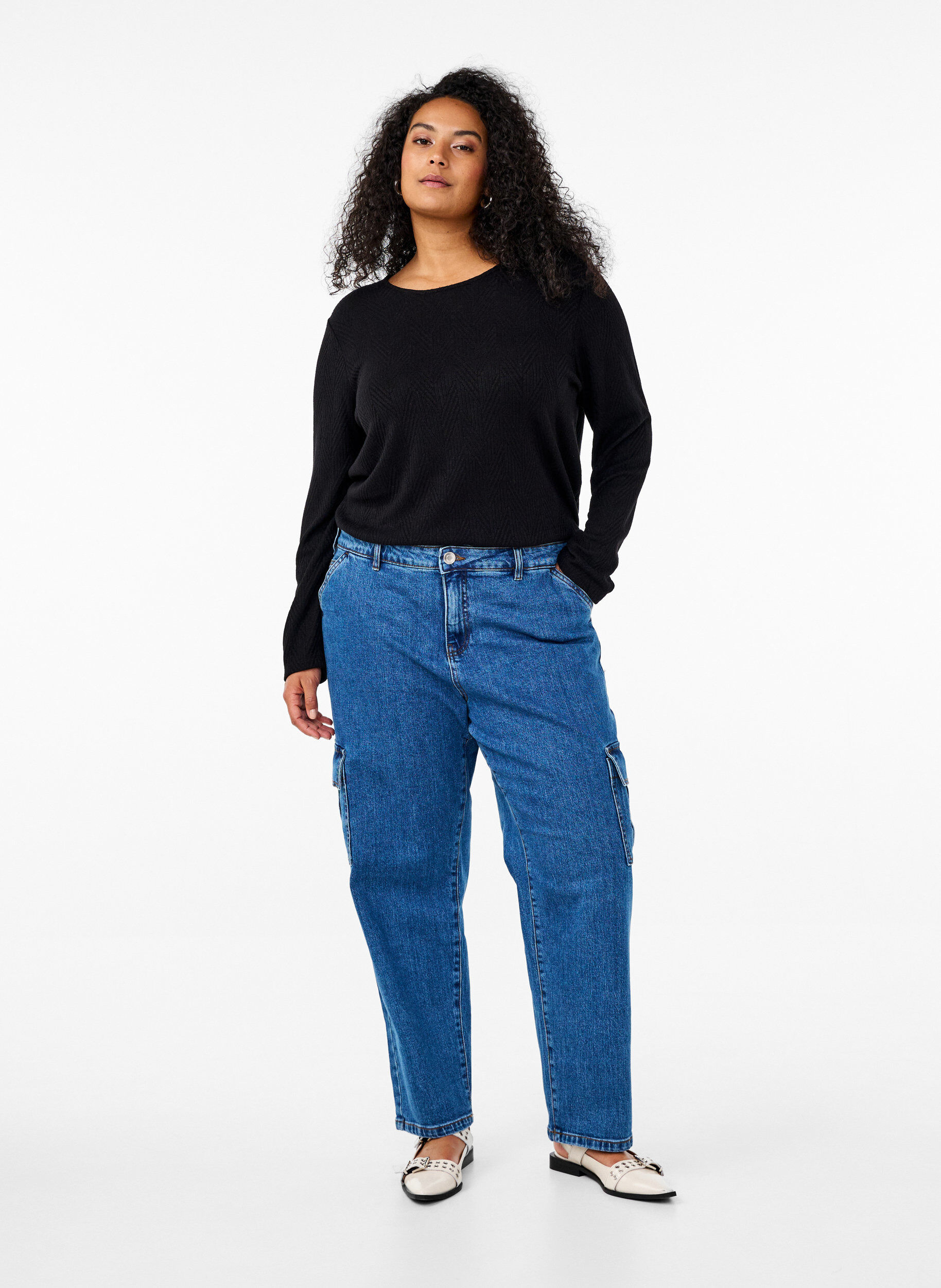 Zizzi Chemisier &agrave; motifs et manches longues, Noir, Model image number 1