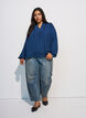 Blouse avec col en V et bande en crochet, Bleu, Model image number 1