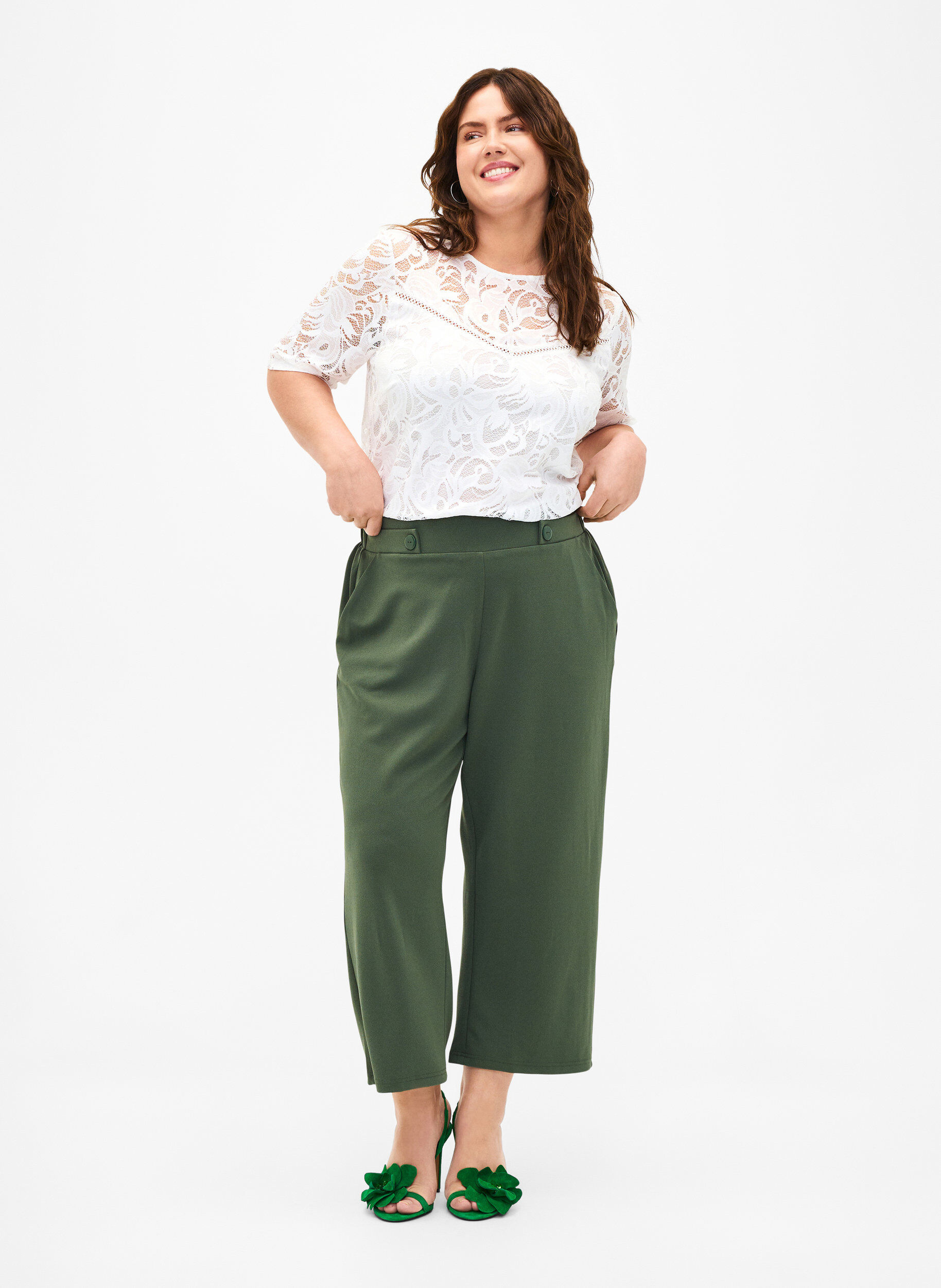 Pantalon 7/8 coupe ample, Vert, Model